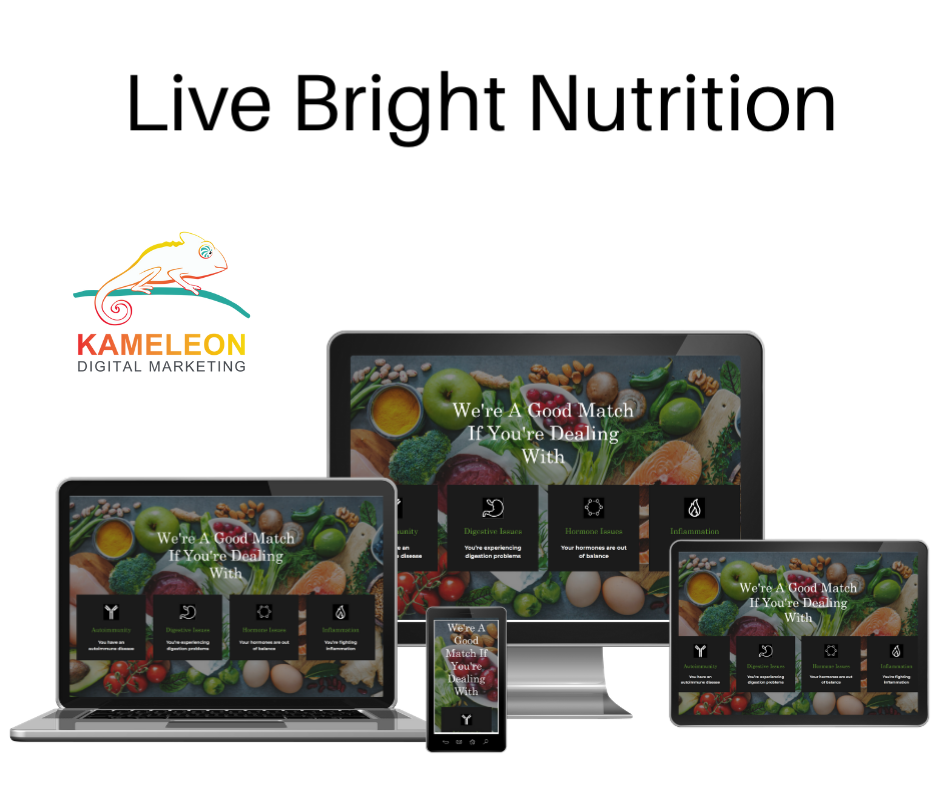 website portfolio designed by Kameleon Digital Marketing Live Bright Nutrition nutritionist website