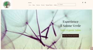 Organic hair salon website hero section featuring healthy blonde hair and a beauty booking call-to-action