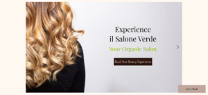 Organic hair salon website hero section featuring healthy blonde hair and a beauty booking call-to-action